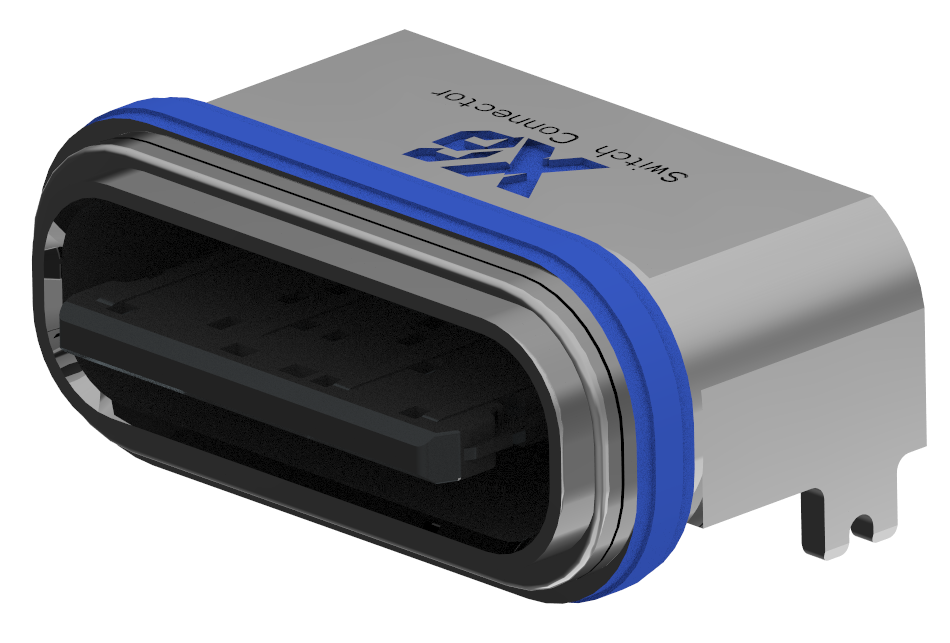 XB-TYPE C 6P-1 板上防水母座L=6.65mm(带钢片)(U型锌合金外壳 外露0.95)